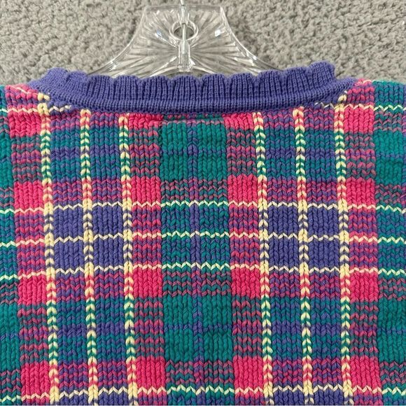 VTG Rainbow Reflections Plaid Floral V-Neck Sweater Womens Xl PreOwned - Picture 9 of 10